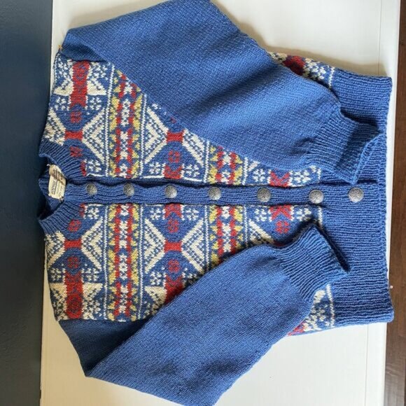 Handmade in Norway vintage Fair Isle 100% virgin Wool cardigan - Picture 6 of 9